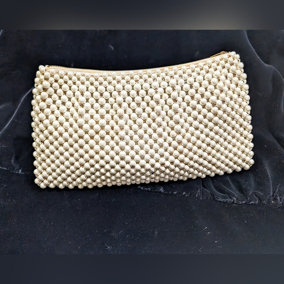 Bags by Josef Handbags - 1950s Hand Beaded Faux Pearls Clutch Bag By Josef - Made In Japan